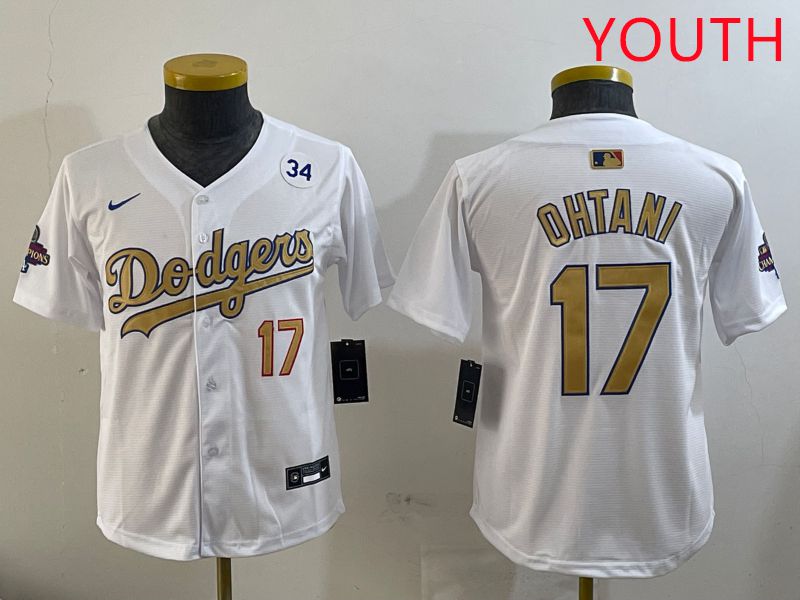Youth Los Angeles Dodgers #17 Ohtani White Champion gold character 2025 Nike MLB Jersey style 3->youth mlb jersey->Youth Jersey